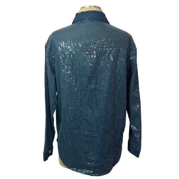 L | C Collection Blue Denim Long Sleeve Sequence Shirt - Picture 4 of 6